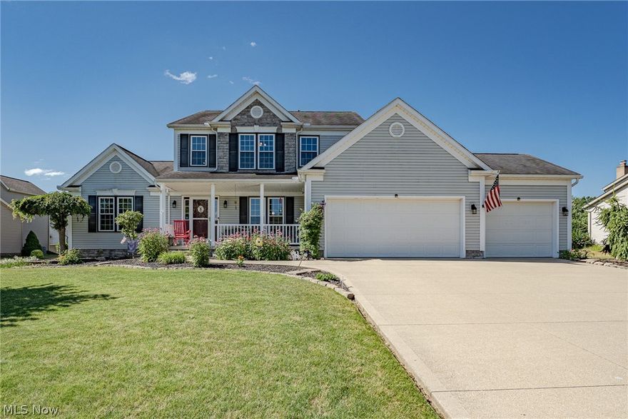 Move right into this lovely colonial on a quiet cul-de-sac street in Uniontown! This welcoming home features over 3,000 square feet of finished living space with 3 bedrooms, 2.5 bathrooms, spacious living areas, a tranquil back yard, and so much more! The front door opens from the front porch into the impressive two-story foyer. On your right is a sun-filled dining room, while the living room is straight ahead. Here you will find a stone fireplace, plenty of natural light, and a soaring two-story ceiling. The living room is open to the kitchen that includes a full complement of appliances, plenty of cabinet space, updated flooring, and an eat-in area with a sliding door to the back patio. Off of the kitchen, there is a convenient powder room, a laundry room, and access to the attached 3-car garage. On the other side of the home is the first-floor primary suite. Here you will find a spacious bedroom with a vaulted ceiling, an ensuite full bath, and a generous walk-in closet. Upstairs, there are two bedrooms, a generously-sized loft, and a second full bathroom. The full lower level includes a very spacious finished rec room, as well as a large storage / utility room. Additional recent improvements include updated flooring in the primary suite and living room, new AC in 2023, a newer water heater, new windows with transferrable warranty and more! Outside, the fully fenced-in back yard includes a beautiful patio, well-maintained landscaping, a newer shed! Don't miss this one!