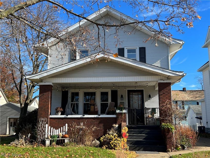 Don't miss this Special well-maintained home with the Best Front Porch Ever! The seller has enjoyed many hours relaxing and socializing on this charming porch. The original oak woodwork, doors and floors throughout the home are gorgeous. Enjoy the adorable breakfast nook at the back of the kitchen overlooking the fenced in rear lawn. The kitchen offers very nice cabinetry and ample space for the family with a large stunning dining room. Most of the windows are vinyl replacement. The cozy brick fireplace in the living room will warm you on those cold winter nights reading your favorite book. Enjoy the rear paver patio for your summer cookouts with family and friends. Additional features include, a one-car detached garage, vinyl fence, nice basement with 1/2 bath. Very low utilities, Electric $70, Gas $60 and Water/Sewer $45.