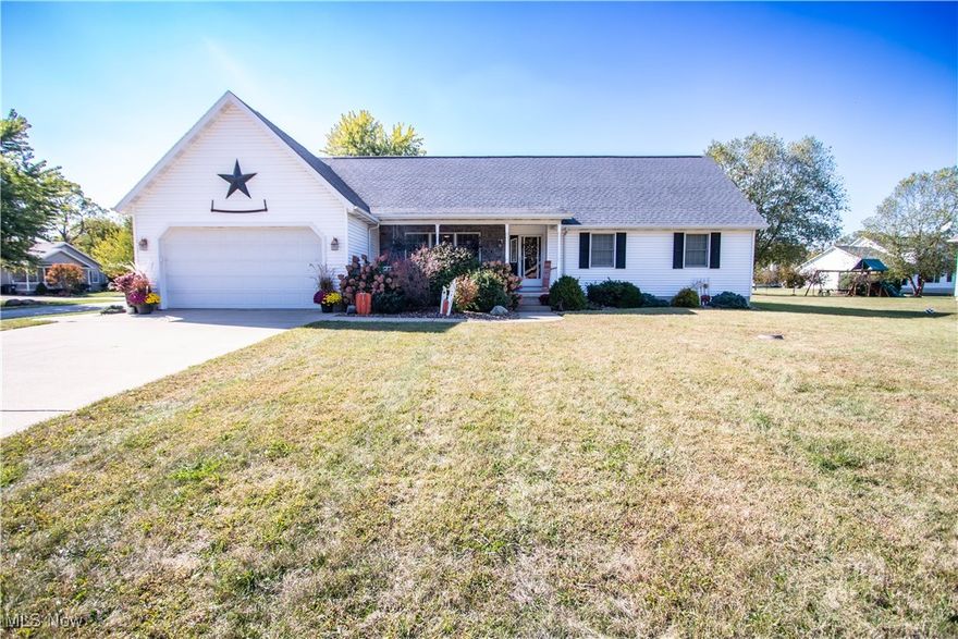 Beautiful ranch 3 bedroom 2 bathroom home located on a corner lot. Many features including large family room with gas fireplace, first floor laundry, large primary bedroom with attached bathroom. Partially finished basement with plenty of room for additional storage. the exterior boasts of relaxation with both a front porch for sitting with your morning coffee or the back patio with firepit for your evening wind downs. The playset and she are also included.