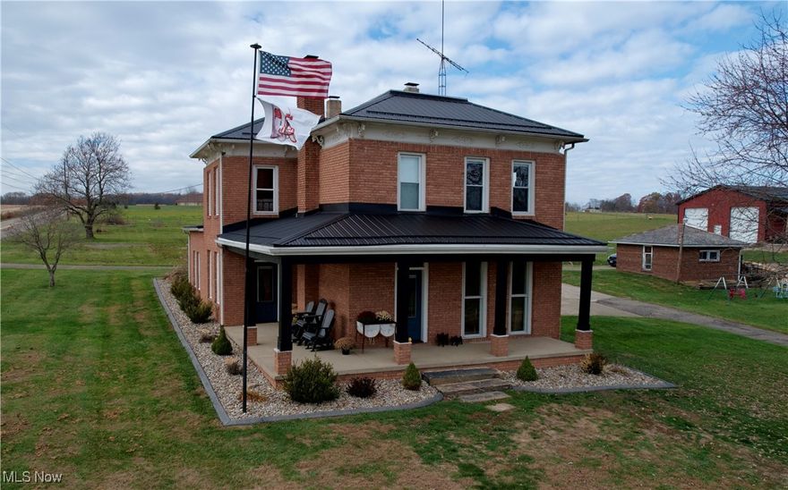 Everyone wants craftsmanship with land.  Here it is!  This amazingly beautiful Strasburg mini farm has the originality and character of a late 1800s built 2 story brick beauty on just under 10 acres, with a plethora of buildings, functionality, and charm.  Featuring a 4 bedroom, 2 full bath, 3 zoned home with 10 foot ceilings throughout, the large, open kitchen boasts plenty of storage space and countertops.  The outdoor and indoor wood burning stoves and radiant heat make a cozy, warm atmosphere, much appreciated during Ohio’s winter months.  24x24 red barn has concrete flooring, is heated, has running water, electricity, and 4 removable hog pens, approx 8x12 each.  The 40x64 pole building has an 8x64 porch, 16’ ceiling, and concrete flooring.  The bank barn has concrete flooring on the lower level, electricity, water, small animal wash bay, large animal wash area, 2 sawdust bins, 4 box stalls for large animals, 5 approx 8x16 stalls, and area for the outside animals.  The detached 2 stall garage has electricity and concrete flooring.  Dining room wood burner Dec 2024, 2 ProVia entry doors 2021, metal 2021, outdoor Crown Royal wood stove hot water heat 2021, Upstairs AC 2014, top of the bank barn 2000.  This property is absolutely a Must See!  Contact your favorite agent for a tour!