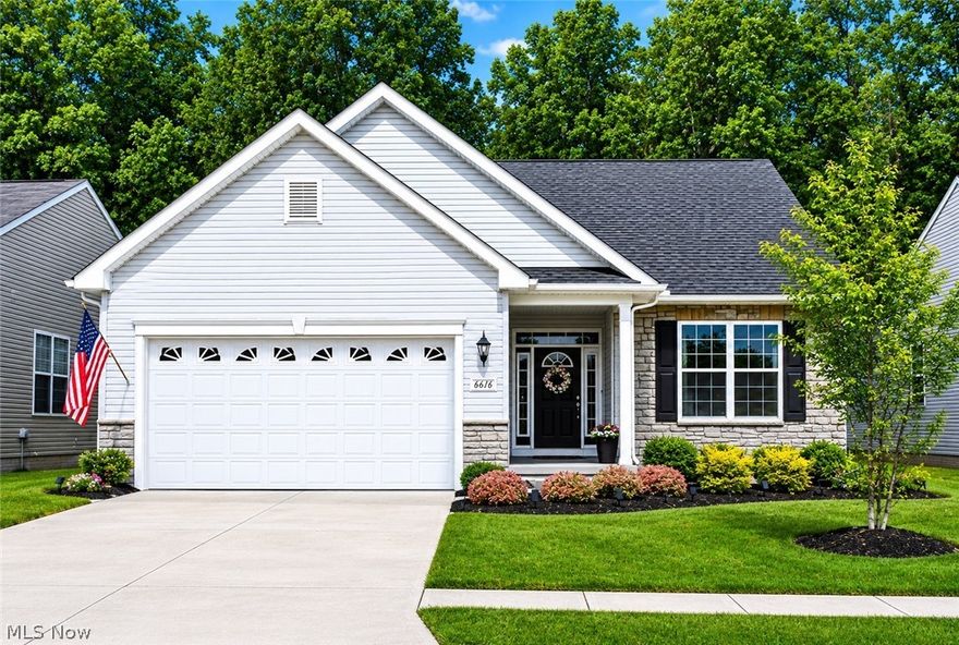 Meticulous Ranch home in The Preserve at Meadow Lakes is certain to impress.  Gorgeous year round views as the home backs up to the Sandy Ridge Reservation of the Lorain Metroparks.  Numerous custom upgrades throughout.  Open floor plan compliments today's lifestyle of being together... great for entertaining.  Living room opens to both 4 season Sun room and kitchen.  Gourmet kitchen is a Chef's dream offering extra large island, granite countertops, tile backsplash, pantry and stainless steel appliances.  Primary bedroom offers walk in closet and glamour bath with double vanity and zero entry shower.  1st floor office / den with French doors.  1st floor laundry room.  Full finished basement covers the entire footprint of the home offering recreation room, workout area, bedroom with egress window, full bath, workshop and storage room.  Extra deep garage with wheelchair lift (can stay or be taken out).  Many features accommodate wheelchair access.  Large maintenance free Trex deck and stamped concrete patio overlook the Metroparks.  Whole house Generac generator.  Sprinkler system front & back.  Leaf Guard gutters.  Gas lines have been run to kitchen for range and living room for fireplace... if desired.  Original owner has taken meticulous care of this home.  You've found it... call agent today.