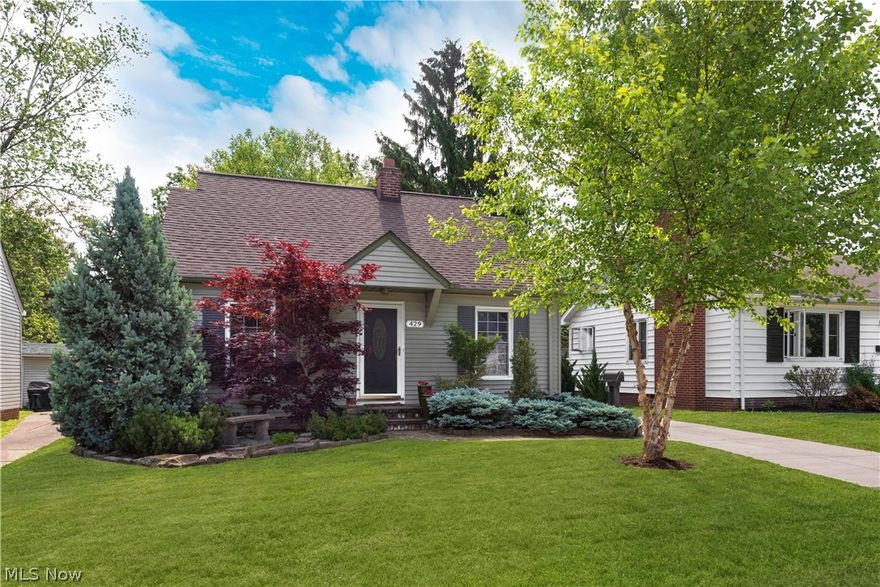 Wonderful curb appeal in this central Bay Village Cape Cod home. Nicely landscaped front yard with stone walkway. Three bedroom, two full bathroom home featuring first floor and second floor level bedrooms with full bathrooms. Hardwood flooring in living room and front first floor bedroom. Other two bedrooms, hallway, and stairway to second floor has new carpet. Beautiful staircase railing leading to upstairs bedroom hideaway with vaulted ceiling and two corner windows for great lighting. Large 13 x 8 bathroom also just steps away. Kitchen has all new flooring (gray laminate planking). Light and bright kitchen with two windows. Kitchen appliances included. Ample cabinet and counter space. Rear access door by kitchen leads to back yard green space with patio area. Great outdoor space. Full basement with two secondary rooms for storage. Glass block windows. Two car detached garage with opener. Owner recently replaced the garage roof to joists and rebuilt with new wood sheathing and roof