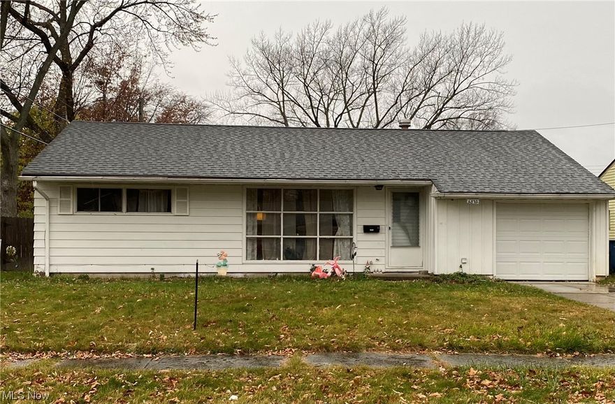 Cozy ranch in a nice pocket of Parma Heights. 3 good sized bedrooms and 1 full bath. Eat in kitchen opens to the living room with newer vinyl flooring. Huge fenced in back yard and an attached 1 car garage. Add your personal touches.
