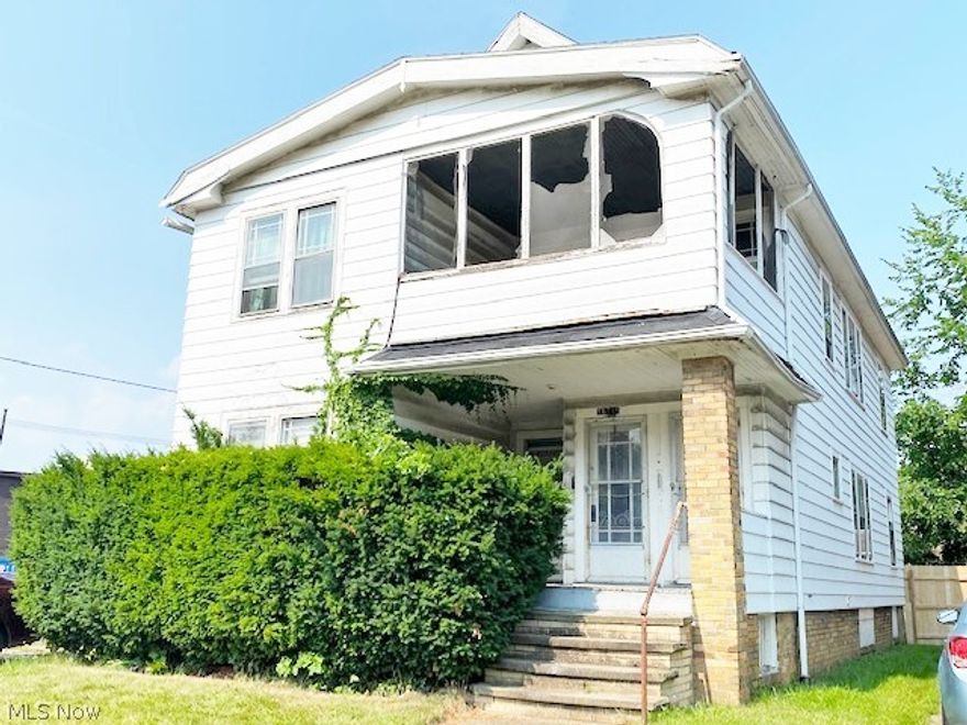 Great Investment! Make this your own! This duplex has good bones and in need of rent ready repairs! Up and Down units have 2 bedrooms, living room + dining room areas, kitchen, full bath and private front porches with private entrances! This home has all mechanics and plumbing in place! 2 car garage! Nice big, dry basement with 2 furnaces, 2 hot water tanks, separate utilities, storage space and laundry hookups! Nice sized yard! Plenty of parking room in paved driveway or on street! Great home to either live in and rent out the other side or have as an investment. POS to be assumed by buyer, in supplements. East Cleveland has NO escrow for POS! Area rents for a 2 bedroom/1 bath unit is $650! Hurry this won't last long! Make an offer today!