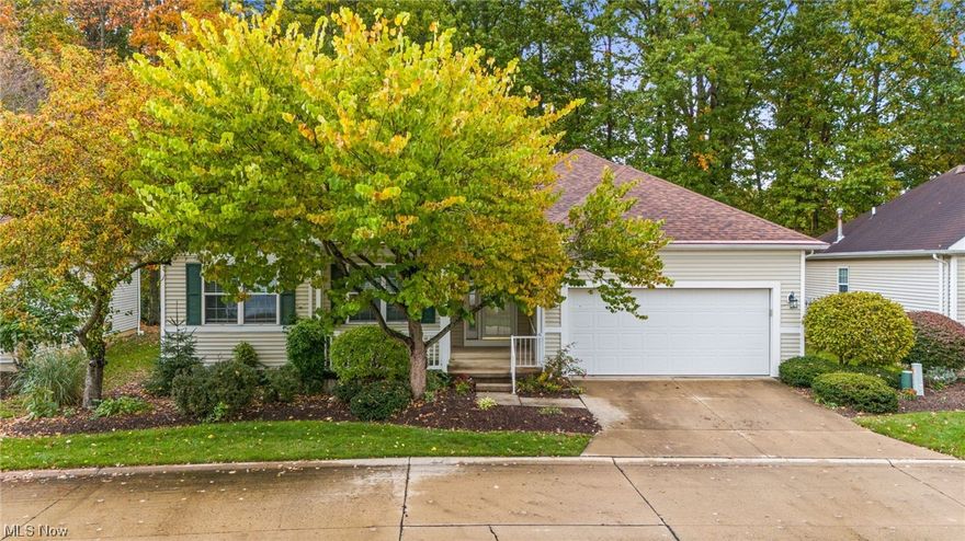 Welcome to your dream home in the esteemed Falls Pointe community! Beautiful, mature landscape and inviting covered porch lead you inside. Step inside to the open foyer, drawing your gaze to the majestic living room that thrives in natural light. The soaring vaulted ceilings and sweeping windows paint a picture of the serene wooded landscape, inviting warmth and charm. An expertly positioned corner gas fireplace bridges the space between the living room and a delightful dining area, making every mealtime an occasion. The contemporary kitchen shines with white cabinetry, stainless steel appliances, beautiful cherry floors, large pantry closet and access to the expansive back deck - an ideal spot for tranquil moments. Kitchen opens to the convenient first floor laundry room that duals as a mudroom leading to the attached 2 car garage. The beautiful primary suite features a trayed ceiling, large windows with custom window treatments, walk-in closet and a large spa-like bath with dual vanity, tiled floors & large walk-in tiled shower. Down a separate, private hall are two additional bedrooms and a full bathroom. Expansive full basement spans 1640 square feet, complete with a cozy fireplace and half bath. Whether it's recreation, work, or leisure, this space morphs to fit every need. Have peace of mind with a newer roof(2020), hot water tank (2014) and meticulously maintained HVAC. Enjoy maintenance-free living, enriched by Falls Pointes premier amenities. Book your viewing TODAY!