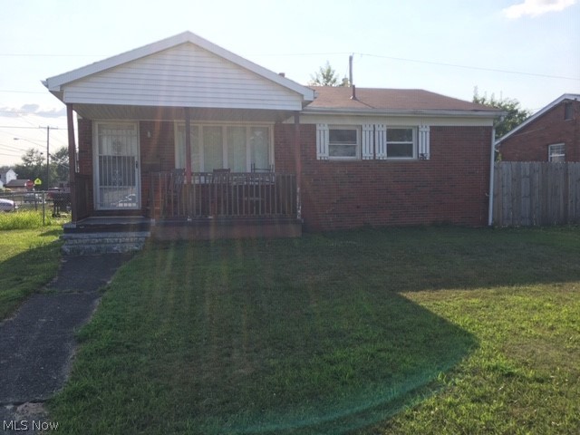 GREAT FOR THE FIRST TIME HOME BUYER! This 3 bedroom brick ranch situated on a corner lot features an updated eat-in kitchen open to a spacious living room. Main bath has also been updated. The home offers vinyl replacement windows, gas furnace with central air conditioning, a front porch, a fenced in back yard with covered patio, and a 1 1/2 car garage.