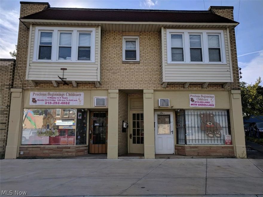 2 residential units up currently rented as 1 bedroom each but can easily be rented as 2 bedrooms each. Rents are $500 and $550. Two storefronts down currently leased as 1 space to daycare for $1100 per month. Additional parking in rear.