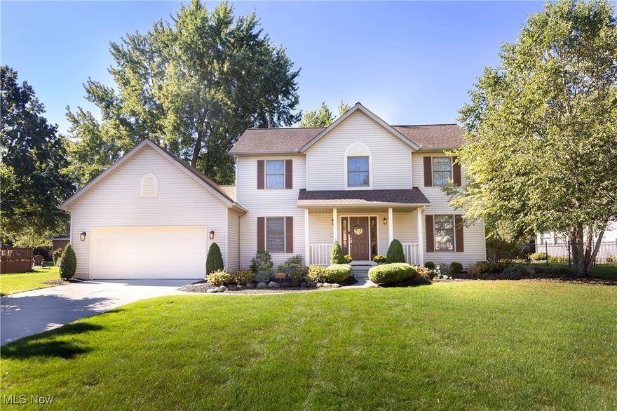 Welcome to this beautifully maintained, original-owner Colonial in a mature Avon development with no HOA! This spacious 4-bedroom, 2.5 bath home is filled with updates.  Enter through a large foyer leading to an in home office or living room. The bright, inviting layout features a great room designed for entertaining, a large eat-in kitchen with newer appliances, washer/dryer, and wine cooler included, plus an extra-large garage for storage and convenience. The basement is pre-plumbed for an additional bathroom, offering future expansion potential. Enjoy beautiful views of the generous rear lot from every window, creating a peaceful retreat in the heart of Avon. With modern upgrades and timeless design, this move-in ready home is a rare find! Updates include a new roof, HVAC, waterproofing, lighting, and windows.