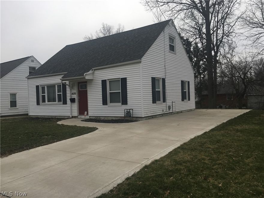 Fresh, clean, ready to-move-into updated 3 bedroom cape in a very convenient location of Cuyahoga Falls.  Newer vinyl siding, roof, insulation, bathroom, central air, with all flooring.  Modern neutral decor throughout.  Newer matching laminate flooring at front entrance, kitchen, bath and laundry areas.  Newer concrete drive, sidewalk, and back patio area.  Stainless steel appliances include refrigerator, stove/oven, garbage disposal, microwave, dishwasher; plus washer and dryer included.  Newer stainless steel double kitchen sink, counter top and back splash. Most windows are updated vinyl. Two bedrooms on first floor, master upstairs.  Radon report shows tested low in 2017.