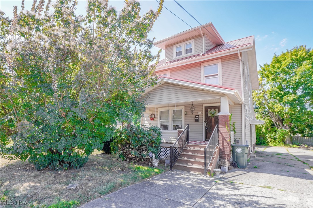 What a charmer! This well-maintained colonial is a great choice for a growing family or anyone looking for a thoughtfully designed home. A covered front porch invites you to relax before stepping into the living room, where a faux fireplace with tile surround is flanked by built-ins. French doors open to the dining room featuring original woodwork and a large window that fills the space with natural light. The modern kitchen includes cherry cabinetry, a tile backsplash, and space for dining, along with a cheerful morning room that also serves as the entry from the fully fenced backyard. Upstairs, three comfortable bedrooms share an updated full bath with a walk-in jetted tub and pedestal sink. The full basement offers plenty of storage, plus there’s another shower and laundry hookups. A double lot, detached two car garage, and extra off-street parking in the driveway add to the appeal. Schedule your showing to see all this home has to offer today!