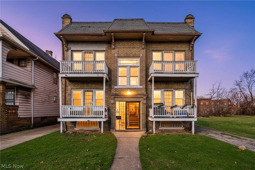 Excellent investment opportunity at 3438 E 140th St in Cleveland! This solid brick four-unit property offers strong cash flow potential with three occupied units and one vacant unit ready for lease or owner occupancy. Each spacious unit features 2 bedrooms, 1 full bath, and approximately 800 square feet with practical layouts that attract long-term tenants. Current gross monthly income is $2,340 with additional upside by leasing the vacant unit at market rent, creating immediate value-add potential for investors. Tenants pay gas and electric, while the owner covers water, sewer, taxes, snow removal, and repairs. Built in 1924 and updated/remodeled over time, this well-maintained quadruplex offers over 6,200 total square feet, including more than 4,100 above grade plus a full unfinished basement. The basement provides common laundry area access with electric dryer hookup and washer hookups. Property features include forced air heating, ceiling fans, energy-efficient lighting and windows, and efficient hot water distribution. Appliances include ranges, refrigerators, smoke detectors, and CO detectors in units. Situated on a level 0.14-acre lot in the Rapid Transit Land Cos Shaker subdivision, the property offers a detached 4-car garage, and additional driveway parking, a major bonus for tenant retention. Brick exterior construction and asphalt shingle roof contribute to long-term durability and lower exterior maintenance. Public water and sewer services are in place. Conveniently located with access to Kinsman Road, public transportation, shopping, schools, and major highways, this property sits within the Cleveland Municipal School District and remains attractive to renters seeking accessibility and value. With solid rental history, strong occupancy, and opportunity to increase rents over time, this income-producing asset presents an excellent addition to any portfolio. This property offers stability, income, and long-term appreciation potential.