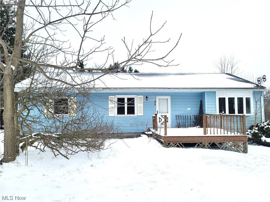 Welcome Home to 14971 Main Market Rd! A wonderful country feel location. Updates include siding, windows, roof & furnace. A Giant Pole Barn Garage (30'x46') with concrete floor was built 5 years ago giving the opportunity to work on projects galore or store multiple vehicles safely.  Other amenities include a large shed & greenhouse.  The bathroom is not completely installed. Close to LaDue Reservoir, I-422. Peace of Mind with a 1 Year Home Warranty! Property being sold AS-IS. Seller to make no repairs. Schedule Your Showing Today!