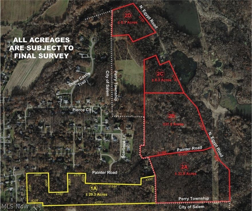 THIS IS AUCTION 2B. Exciting Land Auction - 109+/- Acres – Salem City & Perry Twp. - Offered in Parcels – Family Owned for Years – All Minerals Owned by Seller Transfer – Online Bidding Available. Auction #1 – 29.3 Acres - Salem City - Columbiana Co. – Water & Sewer Available – All Wooded with Development Potential – Sold as One Parcel. Auction #2 – 80+/- Acres – Perry Twp. – Columbiana Co. – Frontage on Two Roads – Loads Of Wildlife – Offered In Parcels. ABSOLUTE AUCTION, all sells to the highest bidder on location. ONLINE BIDDING BEGINS TUESDAY – DECEMBER 13, 2022 – 12:00 PM and AUCTION LIVE ON-SITE BIDDING WILL BEGIN SATURDAY – DECEMBER 17, 2022 – 10:30 AM. AUCTION #1A: 29.3+/- Acres – all wooded – located in the city of Salem with public utilities with approx. 825’ of road frontage on Painter Rd. Development potential. AUCTION #2: 80+/- Acres total – Perry Twp. – all wooded with loads of frontage on Painter & Egypt Roads – loads of wildlife & nature – heavy timber has been harveste