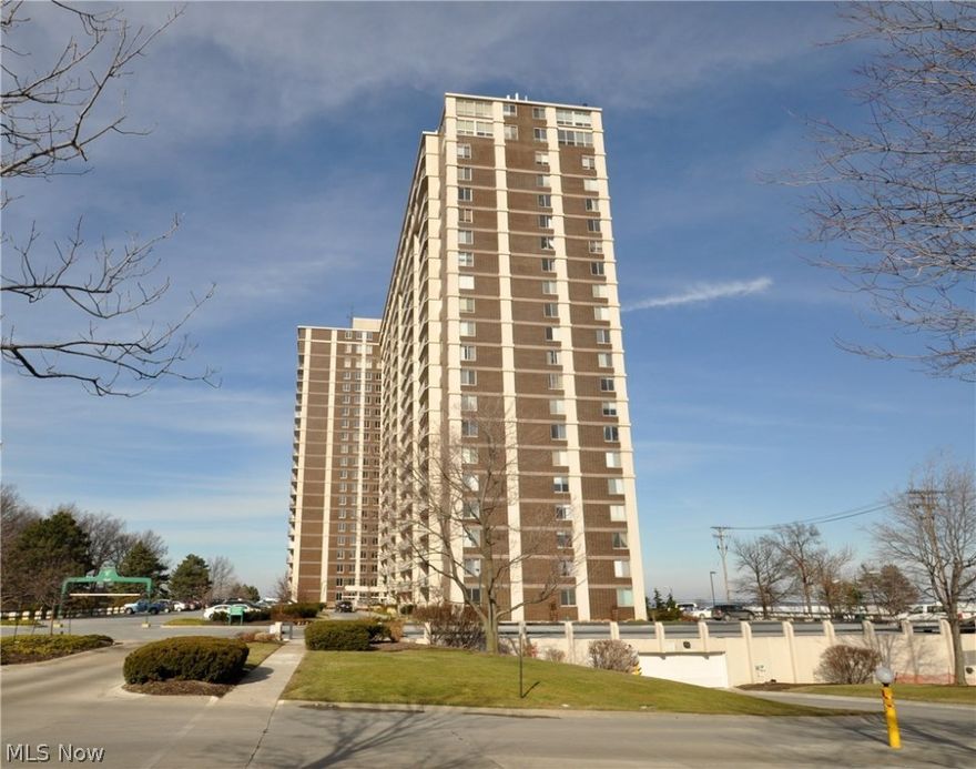 #724.  Lovely two bedroom with one extra large bath showcasing stunning views of Cleveland's magnificent skyline light display and Lake Erie's splendor.
One garage space, # SB025; one storage locker.  The owner is in the process of moving, so please excuse the suite being in disarray.  Easy to show.