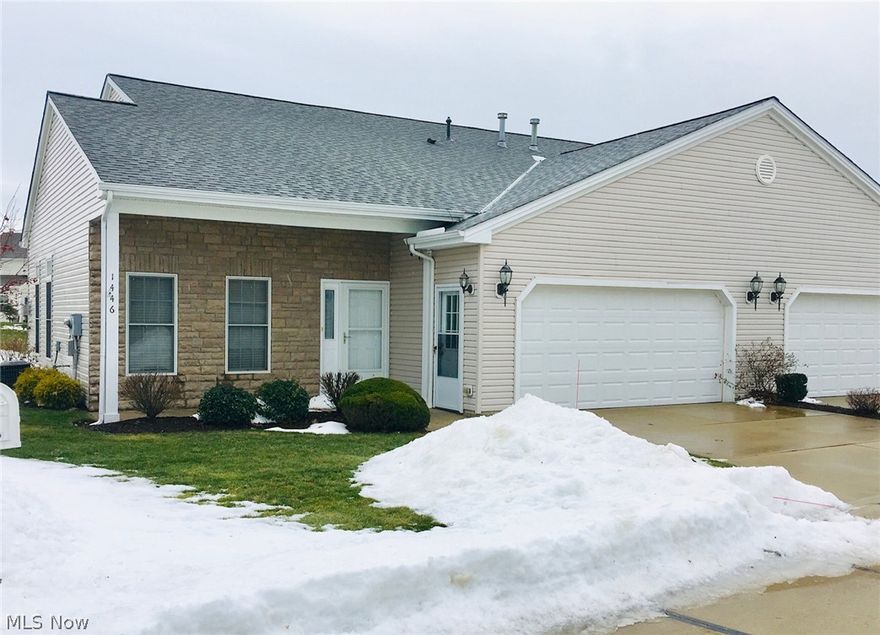 Hard to Find 3 Bedroom Ranch Condo! Beautiful curb appeal! First floor living with a functional open floor plan. First bedroom can also be used an office or formal living room. Attached 2 car garage is right next to the laundry room ~ complete with Washer & Dryer! Open Living/Dining room has wall to wall carpeting, vaulted ceiling & gas fireplace! Kitchen is expansive with extra counter space and ample cabinetry! The kitchen appliances stay too! Half bath for guests is a bonus! 2nd bedroom has a connecting full bathroom, great closet storage and wall to wall carpeting. Large Master bedroom has a vaulted ceiling with ceiling fan. 2 Walk in closets and a linen closet. Double bowl vanity and walk in shower. Also included is a Walk In Bathtub by Safe Step Walk-in Tub Company offers a high end jetted tub. Side Patio has a wonderful attached adjustable awning. One Year Home Warranty is offered to the new owners!