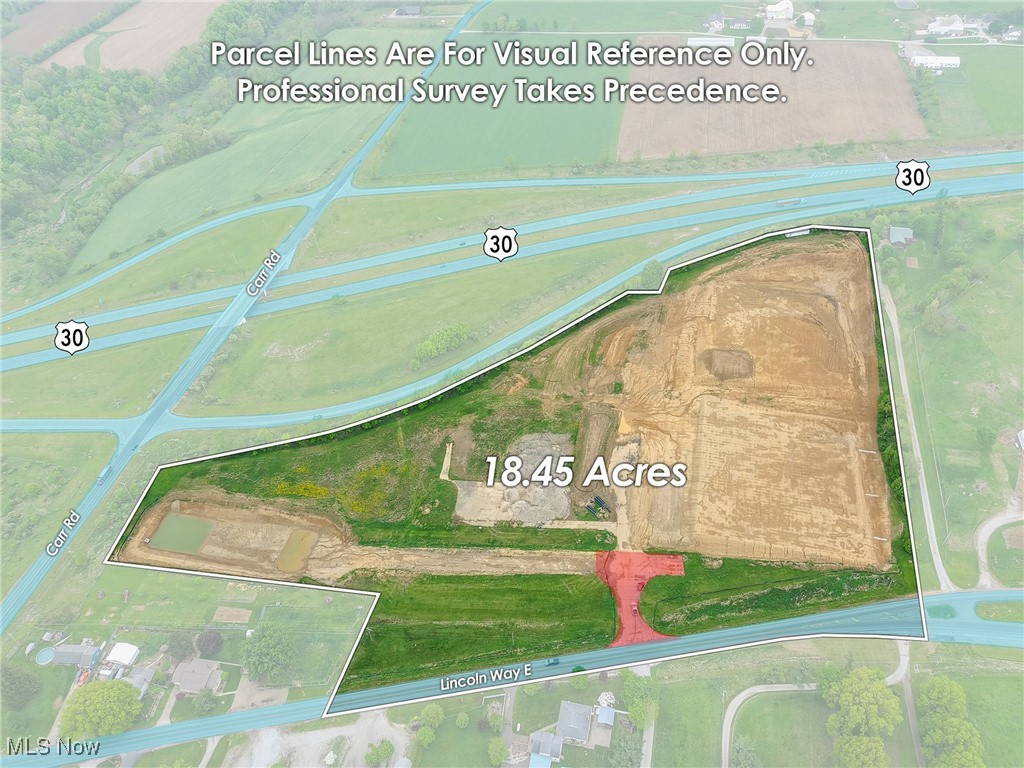 Online Only auction Tuesday, May 20th at 6:00 PM. This 18.45-acre property offers a prime commercial location just east of Wooster and near Orrville, conveniently situated at the Carr Rd. exit off US-30. With direct commercial exposure to US-30 and excellent accessibility, this site is ideal for businesses seeking high visibility and ease of access.
The property is shovel-ready, featuring extensive site work, including:
• Excavated building pads by J-Miller & Sons Excavating
• Engineering and Preliminary approvals for two 75,000 sq ft buildings by SHAFFER, JOHNSTON, LICHTENWALTER & ASSOCIATES, INC
• Fully installed stormwater retention pond
• Preliminary septic design & approval for a warehousing facility
• 8-inch steel case water well with 15 GPM capacity (Frantz Drilling)
• Verified proper soil compaction by Soil Scientist, Wertz Geophysical
The sale also includes a 1995 Great Dane semi-van trailer with title, currently parked along the southern property line.
This site is perfectly suited for a wide range of commercial uses, from warehousing and manufacturing to retail and service industries. It offers a valuable opportunity for developers and businesses looking to establish a presence in Wayne County’s thriving commercial market.
Parcel 2 of this auction includes an estimated 4,000+ tons of aggregate material located on-site. The material will be sold by the ton, with the tonnage based on a conservative and informed estimate. Buyers are encouraged to conduct their own measurements and bid accordingly. If the winning bidder is not the owner of the real estate, they will have 120 days from the date of purchase to remove the material.