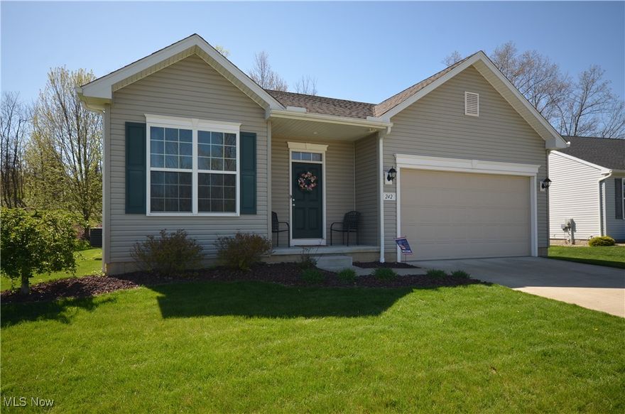 Don't miss this Rare, Newer Construction Ranch in Tallmadge.  Featuring 3 Beds, 2 Full Baths, a 2 Car Attached Garage & a Full Basement, this 7 year old home is ready for you!  This property can fit so many types of buyers because of the Flexibility of the Floor Plan.  The Central Part of the Home is an Open Great Room that blends perfectly into the Kitchen and Eating Area that offers a Slider out to the Rear Patio and Backyard.   The Master Bedroom is set Privately in the rear portion of the home and provides you with an En Suite Full Bath and Walk in Closet Space.  The Split Floor Plan places the 2nd & 3rd Bedroom opposite of the Master and has a Full Bath nearby.  A Convenient 1st Floor Laundry rounds out the One Floor Living of this Ranch Home.  If you want more space though, this Massive Basement can provide that option for you and already has Rough Plumbing for an additional Half Bath in Place.  The Exterior of the Home is Sharp and Well Kept with a Concrete Patio and Amish Built Shed in the Backyard.  Set up Your Showing Today!!