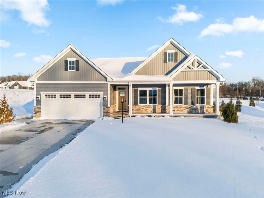 Why wait to have a home built when you can buy this for less than what it cost to build it?  This new construction home is ready for you!  The open floor plan is perfect for entertaining family and friends.  The spacious living room offers plenty of windows to enjoy the view out back and has coffered ceilings.  The open kitchen has a large island with seating, farmhouse sink, stainless appliances, Quartz countertops and pantry.  Sit at a dining room table to enjoy a meal or play games.  You won't be disappointed with the size of the owner's suite featuring two walk-in closets, bathroom with double vanity with a large double headed shower with a bench seat.  The split floor plan gives you the privacy you need with the other two bedrooms and another full bath on the other side of the home near the kitchen.  First floor laundry is just off of the owner's suite and comes with a washer and dryer.  Coming in from the fully insulated two car garage there is a welcome center for your shoes, coats, book bags, etc.  The basement is unfinished but is plumbed for a bath if you wish to add one.  Bring your own ideas and finish it to your liking.  The back deck has an entrance from the owner's suite and dining room. Call today to schedule your private showing!