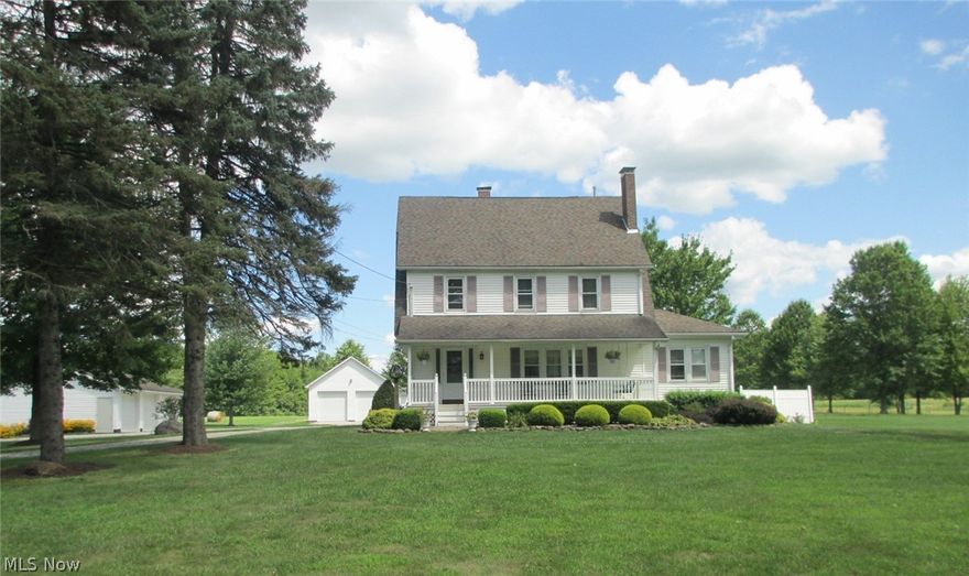 Beautiful setting! Classic farm home with 65.68 acres! 1340 road frontage with picturesque landscaped setting. Stocked pond with dock & stone bench. Home has many updates. 10' ceilings on first floor, crown molding, open staircase in foyer, finished 3rd floor with beautiful views of the farm. Central air on 2nd & 3rd floor. 28 x 42 building with 12' high ceiling & three 10' overhead doors. Back barn is 24 x 30, garage is 24 x 36. 4.5 acres pasture fenced with electric hitensile. Home gets free gas from well. Great location - 10 minutes to Shopping & Restaurants.