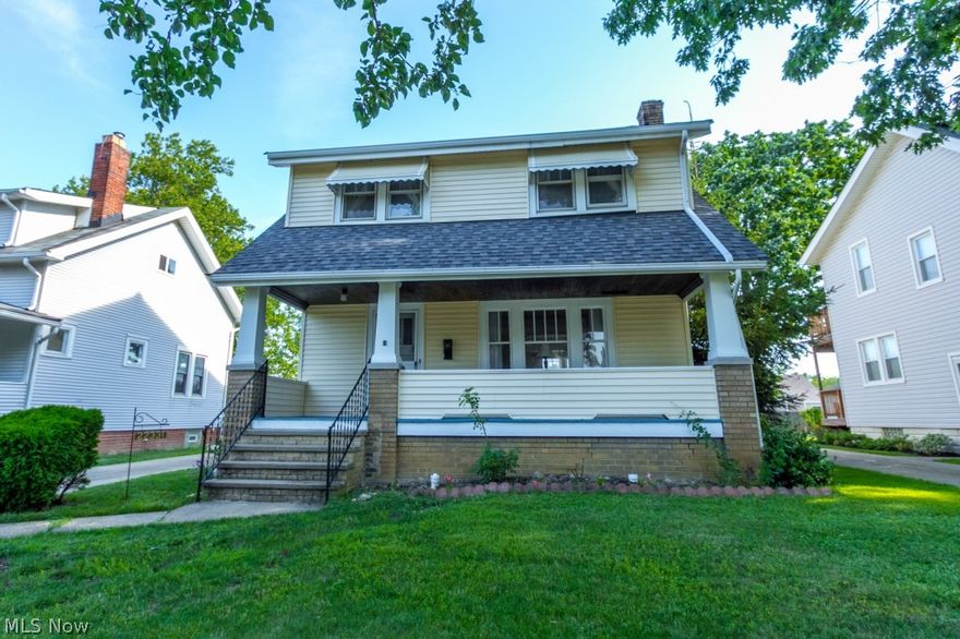 Pride of ownership shows in this 3 Bedroom, 1-1/2 Bath colonial. Plenty of character with arched entryways, solid doors, glass door knobs, wider floor moulding and wood flooring. Living room with wood burning brick fireplace and crown moulding offers infinite adaptability to any decor or color scheme. Eat-in Kitchen has newer countertop & countertop range, built-in seating with table, appliances and is open to breezeway. Formal dining room with table & chairs has built-in corner cabinets. Master bedroom has his & her closets. Two additional nice-sized bedrooms with hardwood flooring; one with step down reading nook. 2nd floor has pull down attic storage. Unfinished basement with half bath and plenty of storage space has been waterproofed and offers endless possibilities. Oversized two car detached garage with overhead storage space, pull down work bench with vise and electric.Spend quiet evenings on the full length porch or enjoy family gatherings in your spacious and partially fenced