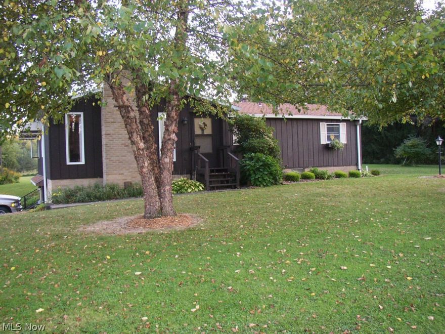 Quality well cared for one owner ranch home.  Large front family room with wood burning fireplace, oak kitchen/dining area, front foyer, 3 bedrooms, full bath and half bath in master bedroom.  Enjoy peace and quiet in rear sun room addition.  Basement with office plus shower stall and laundry .  Two car garage.  Situated on 9.56 acres with pond and woods in back.  8.467 acres available to the west.  Owner owns gas well on property.  Possible gas available for nominal fee.  Gas well and mineral rights plus interest in additional gas and oil rights available for sale.