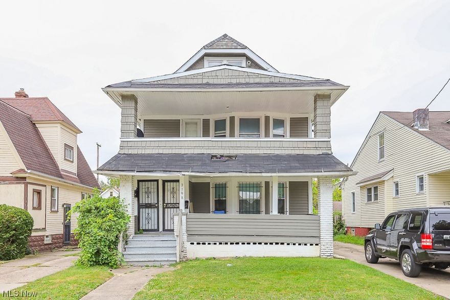 This large multi-family home is a solid way to build your rental portfolio! This property consists of 3 units. The DN and UP units each have 2 bedrooms and 1 bathroom. The 3rd, upper unit has 1 bedroom and 1 bathroom. The DN unity is currently occupied and renting for $850 per month with a 12-month lease that expires 3/31/24. The UP unit is currently occupied and renting for $800 per month with a month-to-month lease. The upper unit is currently vacant. The DN and UP unit ease have a covered porch. The home has a shared paved driveway for off-street parking. The property has easy access to highways and Downtown Cleveland, and is close to food, shopping and public transit. Great opportunity with this partially occupied multi-family home! Reach out to learn more!