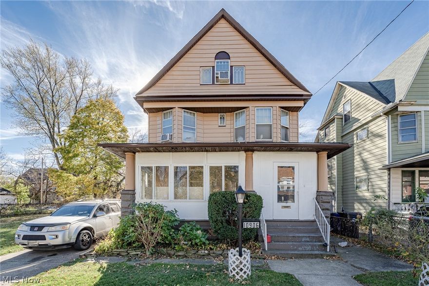 Great opportunity for a fully rented colonial in Glenville! This charming home features 6 bedrooms, 1.5 bathrooms, updated living spaces, an enclosed front porch, and fully fenced-in yard. The front door opens into the spacious living room that features newer laminate floors that flow into the formal dining room. The kitchen includes newer cabinets and countertops plus a range and refrigerator. There is a half bath off of the kitchen, and bedroom off of the dining room. The second floor has 3 bedrooms and a full bath, plus there are 2 additional bedrooms on the third floor. The full lower level has laundry hookups and plenty of room for storage. Convenient location just blocks away from University Circle and not far from downtown and access to I-90. This property is currently rented as a boarding house and generates over $2000/month. Don't miss this great investment opportunity!