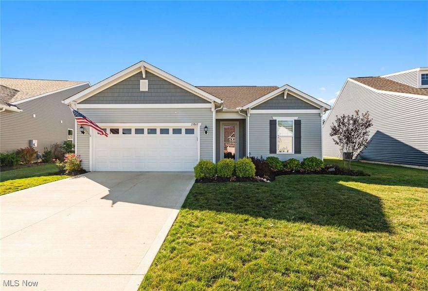This like new “Mystique” ranch by Pulte Homes located on a premium private lot with no view of neighbors out your back windows.   This home features 2 bedrooms plus office which could be a 3rd bedroom.  Enjoy one floor low maintenance living with landscaping & snow removal taken care of.  The open layout with 9ft ceilings features a kitchen with large center island, granite counters, 42inch cabinets, tile backsplash & upgraded Whirlpool stainless steel appliances. Large windows throughout the dining area & great room provide plenty of natural light.  The great room features gas fireplace & TV wall mount.  The covered patio provides great outdoor space & has a natural gas connection for your BBQ grill.  The primary bedroom has been upgraded with ceiling fan & connects to private bath with tiled shower with seat & rimless shower glass, quartz counters, convenience outlet under vanity & walk-in closet with extra shelving.  The second bedroom is next to guest bath & features quarts counters.  There is plenty of room for storage in the tandem 3-car garage with built in 4x8 storage rack & peg board, which connects directly into mud room & laundry room complete with upgraded cabinetry & utility sink.  Additional features & updates include:  professionally landscaped lawn & flower beds, sprinkler system with rain sensor, upgraded window casings, quality zebra shade window treatments, upgrade carpet in bedrooms, luxury vinyl plank flooring throughout high traffic areas, comfort height toilets & power-boost Wi-Fi.  Set up your showing today!