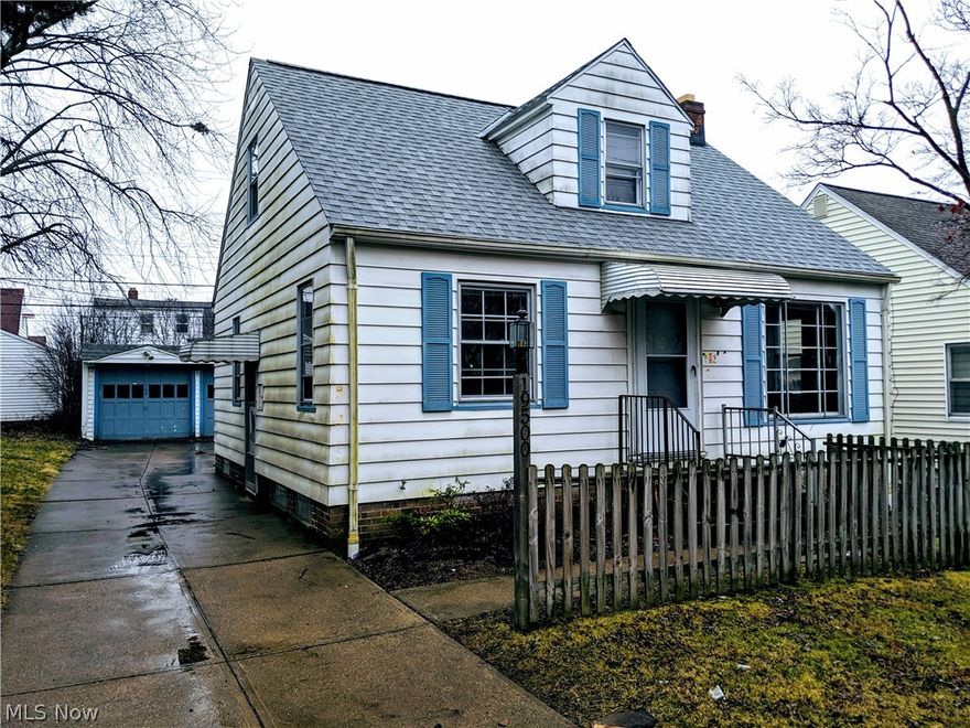 Great single family home in Maple Heights! This Cape Cod has three bedrooms and two full baths. Main bedroom upstairs lined with hardwood floors. Spacious basement contains laundry room, carpeted main room, and full bathroom. Detached two car garage.
