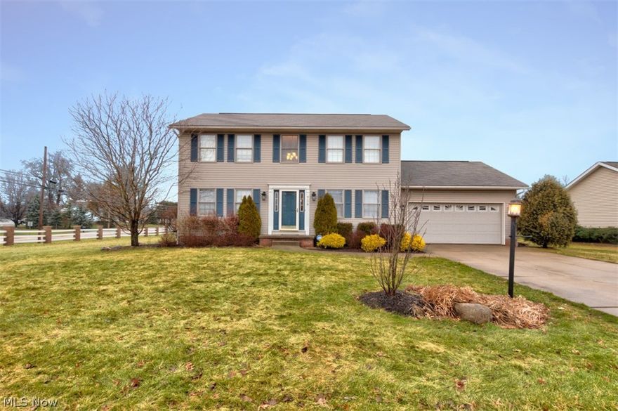 Located in Harvest Hills in the heart of Rootstown near the Northeast College of Medicine, Sequoia Wellness Center & The NEW Conference center! Colonial features 3 bedrooms, 2 1/2 baths, finished basement & .58 acre lot! Kitchen includes all stainless steel appliances, granite counters, eating area, pantry & doors to the rear deck! The floor plan flows through to the living room that features a gas fireplace, dining room (currently used as a playroom) & 1/2 hallway bathroom on the 1st floor. The upper level includes the master suite with walk-in closet & dual sink vanity! 2 additional bedrooms, hallway full bathroom, laundry room & loft area complete this floor! Lower level is finished & offers a spacious recreation room & additional room for a home office, gym, etc. Enjoy the water views from the spacious deck & stamped concrete patio! 2 car garage & storage shed! Freeways are nearby for quick commuting to Akron, Youngstown, Kent and access to many restaurants & shopping! Furnace & di