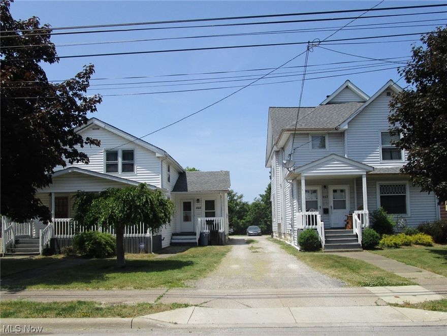 Amazing investment opportunity!Package deal! Both homes have been well maintained, w/lots of updates, large (total of 0.46 ac) fenced yard (6' chain link), shared drive, plenty of parking area & a 20x18 det.garage w/conc. floor. 443 is a 2176 sf home built in 1902. Taxes are 1151/yr. Lovely old woodwork, beautiful WB FP & high ceilings grace this lovely century home.Currently owner occupied as a SFR but splits back easily to a duplex by adding 1 cabinet/sink base to the existing plumbing & re-creating an upstairs unit kitchen.Up is 2 BR/LR/K/Bath - Down is 1(Possibly 2) BR/LR/K/DR/Bath. Laundry for both located in basement- Up uses ext. entry/down uses int. entry.Currently occupied by sellers who will need a rent back opportunity after close.No appliances included.445 - 447 is a 2039 sf home built in 1925. Taxes are 1290/yr. 445 is 1 BR/Bath/laundry/K/LR currently on a M-M at $500 - no SD - tenant owns all appliances.Owner pays utilities but is reimbursed by tenant monthly. Tenant woul