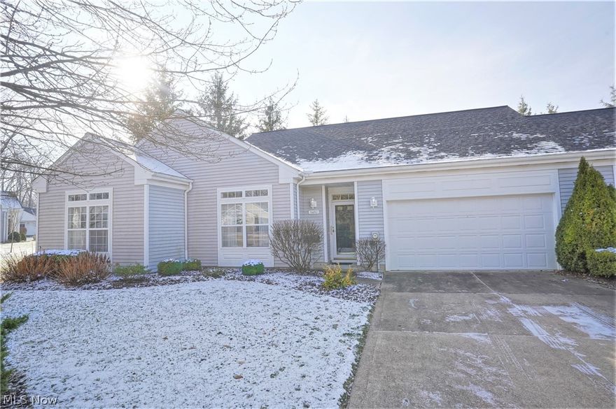 Highly desired one floor living condo offers 2 bedrooms and 2 1/2 baths.  Located on a cul-de-sac, you will find privacy and beauty!  Spacious rooms and many windows create an abundance of natural light!   The living room offers two sets of French doors - to the office and to the dining room/kitchen area.  The eat in kitchen has plenty of cabinet and counter space and there's even a breakfast bar.  You will find sliders to a 3 season room off the dining area, which is open to the kitchen.  If you like to entertain, this condo is a perfect fit.    The primary bedroom is also spacious, features 3 closets and full bath complete with soaking tub and walk in shower.  Laundry room is good sized and features good storage as well (washer and dryer convey).  Attached 2 car garage is a bonus.  Home warranty is being offered by the seller.