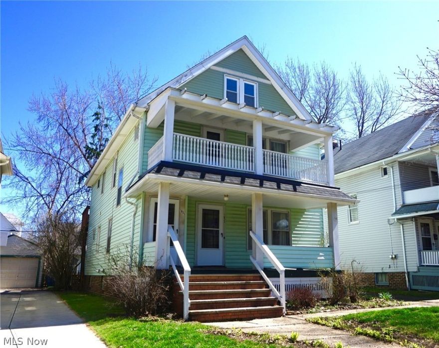 Western Lakewood location. Traditional 5 x 5 two family floor plan with finished 3rd floor. Up unit features four bedrooms and two bathrooms and renovated kitchen partially open to dining room.  Renovated units with hardwood flooring, updated bathrooms. Excellent room sizes Covered front porches. Rear porch for first floor unit and rear deck for up unit. Newer two car garage. Spacious basement with updated electric, laundry hook ups.