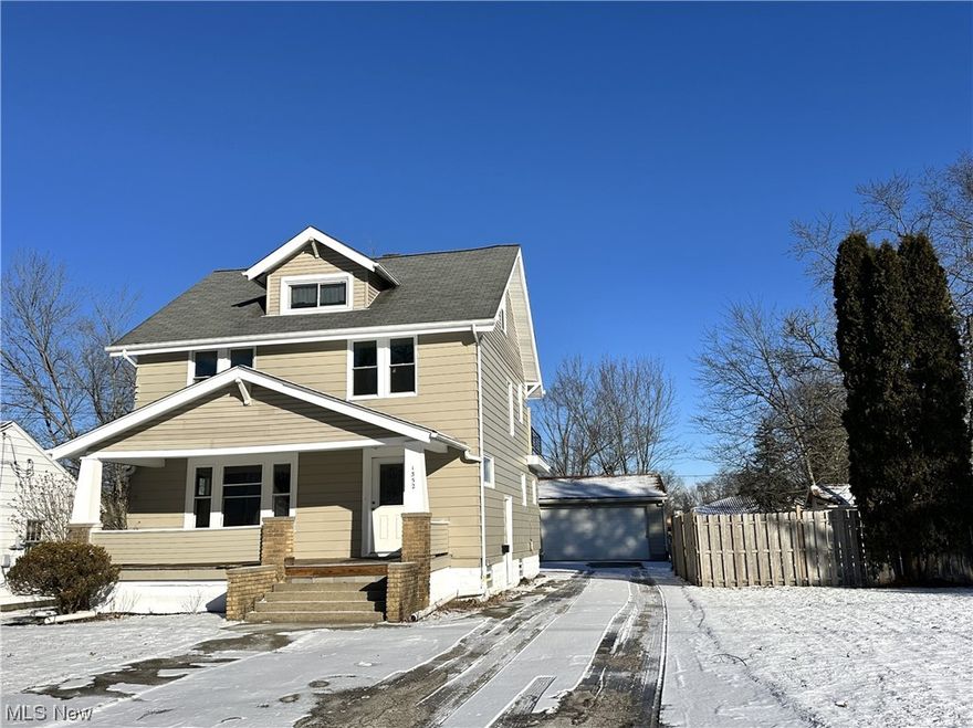 Welcome to 1352 Bradford!  This hidden gen is situated on a double lot.  Fencing surrounds the in-ground pool (custom 39x19), that can be your private oasis.  That's where the fun begins, but doesn't stop there.  Your 40x20 garage has room for all your toys or can house up to 6 cars.  The front porch provides character  and a shaded place to relax.  There are so many updates, along with charm and character.  The living room has new carpet and the formal dining room has lots of room for family gatherings.  The kitchen has been updated and is equipped with appliances.  The first floor 1/2 bath is a plus.  Upstirs are 3 bedrooms and a large full bath.  Need more space... the attic is finished and has been used as a bedroom.  The one basement room is carpeted and adds even more space.  Updates galore... just to mention a few, 2023- fresh paint, fixtures, windows are new.  2022- furnace, a/c, other updates are siding, doors, glass block and garage door.