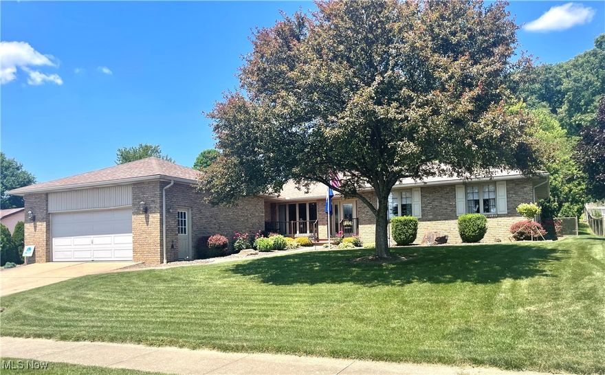 Welcome to this beautiful all brick, 4 BR ranch. As you walk up to the home you see the Trex porch and the impressive Provia door $6,000. This home is move-in-ready with a great location. 3.5 baths, 1st floor has been freshly painted, Kitchen has been upgraded w/Corian Countertops, black splash, stainless steel appliances, and light fixture. Living room features a brick gas fireplace which is open to the formal dining. Engineered hardwood floors in the kitchen, living room, dining room, eating area, entry and hall. Floors replaced in the baths and carpet replaced in the 3 main level bedrooms, Main level laundry room features 1/2 bath, washer and dryer and new floors. Spacious master bedroom has a new shower in 2025 $6,000. Glass door is ordered but not in yet. The lower level has 1700 sq. ft. of finished space that includes an huge rec room, bedroom, office and bathroom with a new shower in 2023. Two egress windows added for extra light $11,000. This area could be great for extra family members living with owners. Sliding glass doors lead to the large paver patio that is perfect for entertaining w/beautiful flower garden. Weaver shed 10X12 $6,000. 2 car attached garage has a new ceiling that is 11ft. tall and costs $4,000 in 2024. New hot water heater 2023. Built in display case does not stay. All toilets have been replaced.