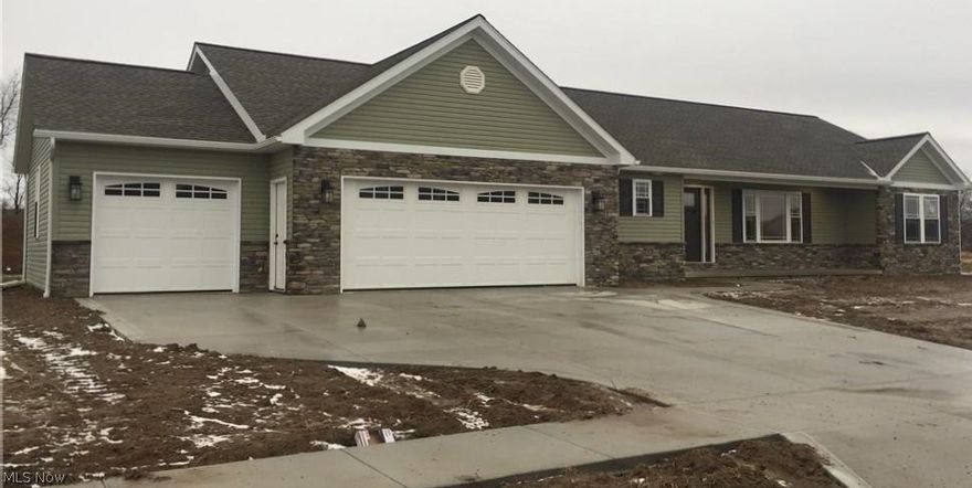 Beautiful New Construction Ranch on large corner lot in Desirable Strasburg neighborhood. Oversized 3 car garage with carriage style doors. Gorgeous Kraftmaid Kitchen with granite countertops and undermount sink and walk in pantry. Energy saving LED lighting throughout the home. Solid wood trim work throughout home. Huge family room finished in lower level, plumbed for a basement kitchen or bar. Basement is also rough plumbed and ready for a 3rd full bathroom. Basement is setup for a 4th bedroom with built in Egress Escape window system. Large first floor laundry room with washtub and linen closet. Beautiful master suite with trayed ceilings, huge double vanity with granite counters and integrated sinks. Custom walk-in tile shower and big walk in closet. Oversized and partially covered back patio perfect for entertaining. Quality Construction throughout. Immediate Possession.