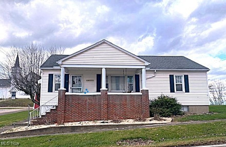 Well Cared for 3 Bedroom Home located in Beallsville Corporation. The home has public utilities available which are water, sewer, electric and gas. This home is clean, neutral and ready for you to move in!  The fully equipped kitchen has wood cabinets and room for a small table. There are 3 nice sized bedrooms with carpet and an updated main bath with tub and shower. The basement has lots of potential and partially finished with kitchen cabinets set up and some areas have carpet. There is a freestanding gas furnace as well as the main gas furnace. The Electric Box has breakers and there is plenty of storage. This home has two covered porches to relax on and enjoy the lovely level large corner lot perfect to plant a garden or have a nice play yard or possibly add a pool for the hot summer days. Not done yet there is an adorable 3 car detached garage for cars or storage lawn equipment.