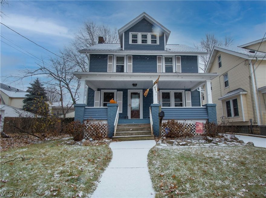 Charm and Character on this lovely 2 1/2 Story home with beautiful Hardwood flooring on the main floor. An inviting covered front porch welcomes you to enjoy sitting outside, and it leads to a spacious living room with a fireplace and an arched doorway to the formal dining room with a window seat with drawers. The eat-in kitchen offers appliances, a breakfast bar, a tile backsplash, white cabinets, and an adorable breakfast nook (7x9) with a large pantry. Upstairs are a full bath, three bedrooms (2 w nice sized closets), a flexible bonus space 7x11 (for an office/Study room/etc.). The finished attic offers an extra living area and an abundance of storage space/closets. This home also offers a full basement, a two 1/2-car garage (24x24), a large concrete driveway, and a private backyard with a patio. Updates include: Attic insulated (4-inch thick insulation added) and drywall finished; Furnace, replaced with a high-efficiency system (2014); Roof replaced, yard grading and drainage syste