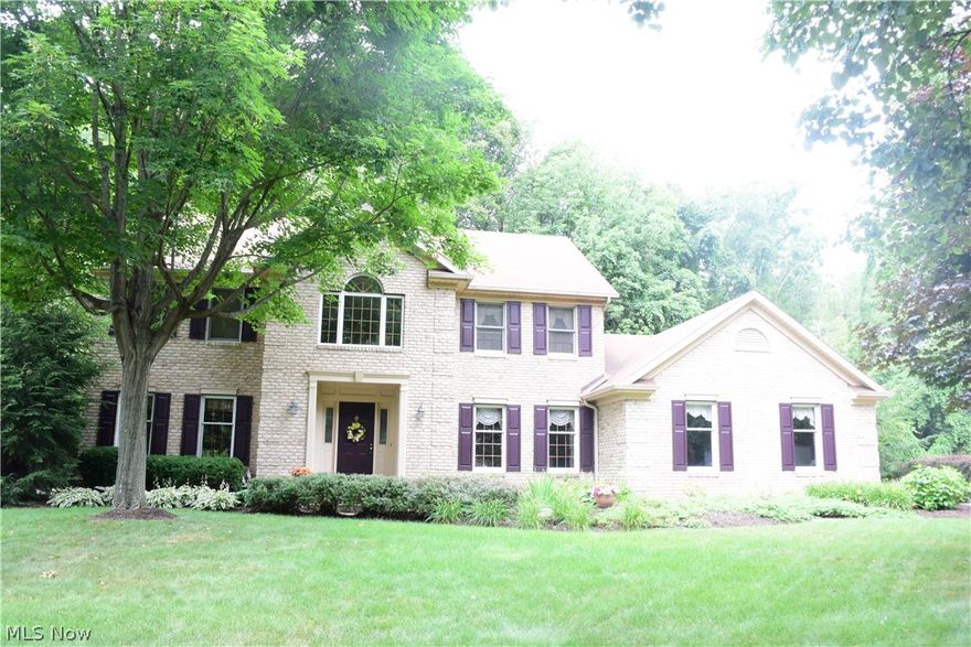 Lots of love and pride with this beautiful brick/vinyl colonial at the end of Steeplechase Lane cul de sac. One of the prettiest lots! Private, treed, beautifully landscaped lot that backs up to the golf course. Enjoy the tranquility and the private views from your deck and the newer concrete stamped patio. You will love the two story foyer, large kitchen, and eating area with Corian counter tops(2012), flooring and hardware, 2012! Sunken in family room, large owner suite with vaulted ceilings. Finished basement, furnace and ac(2004), gutter guards (2014), roof(shingles), 2008.