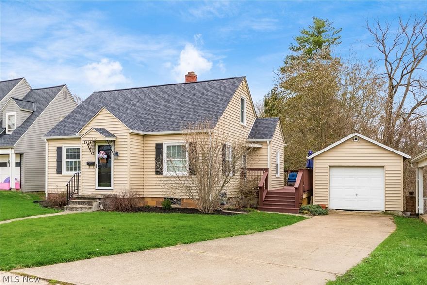 Charming two-bedroom, one bath home offering a blend of comfort and updates throughout. Features include beautiful hardwood floors, updated windows, roof, vinyl siding, and HVAC for added peace of mind. The inviting layout extends to a spacious wraparound deck - perfect for relaxing or entertaining overlooking a private backyard. The lower level boasts a finished family room with walk out basement access, adding additional living space. Complete with a one car garage, this home is move in ready and full of appeal.