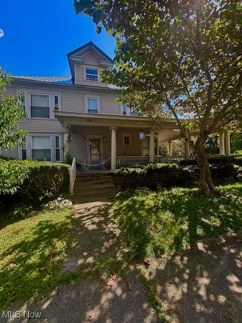 A Cambridge landmark with timeless character. Located on a corner lot, from the moment you arrive, the home makes a statement. Wraparound porch that is supported by stately columns. Step inside the grand foyer and you will be greeted with mahogany woodwork, polished hardwood floors and soaring ceilings that recall the bygone era of craftsmanship. 4/5 bedrooms. Original stained-glass windows cast jewel toned colors throughout. The grand staircase , paired with the rare servant's staircase, reflects both the prestige and practicality of its time. Updates include new metal roof in 2023, fully applianced kitchen and updated electric with outlets in every room. First and second floor laundry hookups (washer and dryer stay). The option of a first floor bedroom balances convenience and character. The extra third floor finished attic is limited only by your imagination. Its truly an amazing space with 2 dormers adding natural light. This home was designed to be admired, not just lived in and is an important piece of Cambridge history.