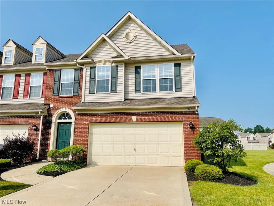 Welcome home to this end unit that includes 3 bedrooms and 2.5 baths. Kitchen with granite counter, glass tile back splash, appliances included, and pantry. The fridge was purchased in 2023. Foyer and first floor powder room with porcelain tile flooring. Family room features upgraded two foot bump out, floor to ceiling stone fireplace, durable wood flooring leads to patio for outside entertaining. Spacious and open floor plan that is ready to be customized. Master suite features decorative tray and lighted ceiling, his & her walk in closets, and full master bath with dual vanities. Generously sized bedroom 2 and 3, second floor laundry room with washer and dryer that stay, and loft area complete the second floor. Extra large patio area that can be fenced in should new owner wish. Conveniently located near playground, pavilion, and extra parking. Welcome to Lake Erie Shores lifestyle which includes beach access, park and pavilion on the lake. 1 year Cinch home warranty included.