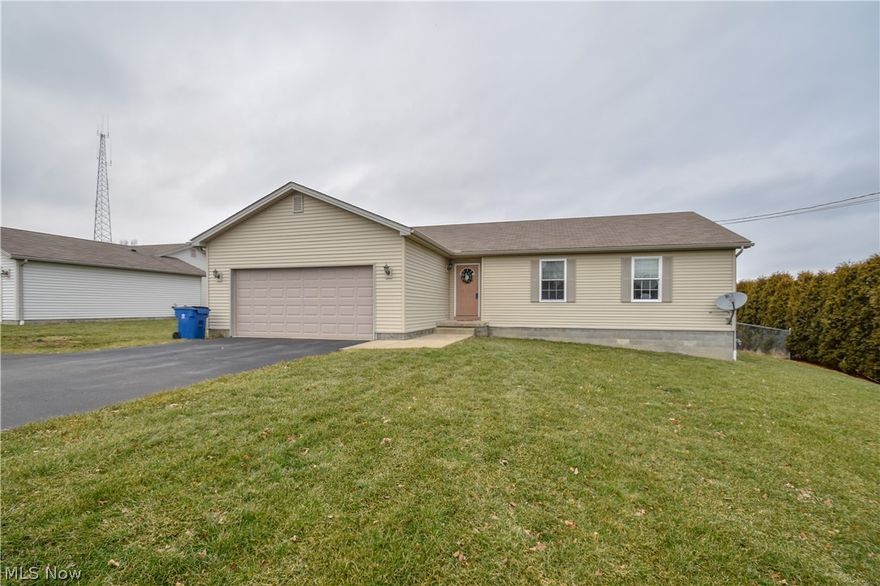 Come see this charming newer ranch that has barely been lived in. Oak kitchen with breakfast bar opens to a spacious dining room that has sliding doors leading to a cement patio. Kitchen & dining room has ceramic tile & includes all appliances. The ceramic entry foyer leads to a large carpeted living room ready for you to furnish. The Master Bedroom has a walk-in closet & a master bath with a step in shower. There is a fenced yard with a shed for additional storage. The driveway has a spacious turn-around area. The full basement is insulated & dry and is ready for  you to finish. Come see this affordable ranch today!