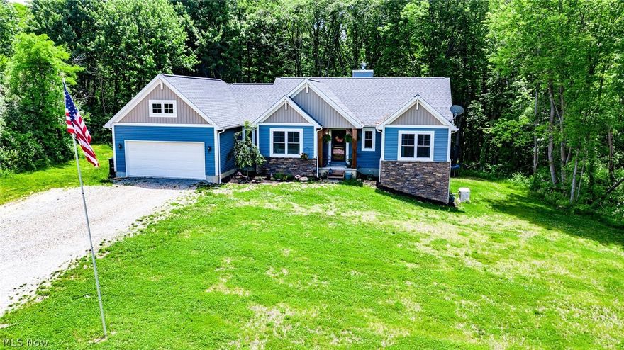 Absolutely gorgeous 3 or 4 bedroom home built in 2017. Here is your opportunity to turn the key and layout the welcome mat! This beautiful custom built home sits on a 4.65-acre wooded lot with plenty of privacy!  The large open living space is perfect for entertaining or sitting around the fireplace and flows into the  kitchen. This home features a grand kitchen with  Stainless steel appliances, plenty of cabinets space, and a large island for prepping meals or morning breakfast. An additional space is off the kitchen and a perfect place for the dining room table while still allowing that open concept that so many dream about. A large pantry offers plenty of storage space. The master suite features it’s own bathroom and walk-in closet. Not many get to live in a ranch home like the ones you see on HGTV,  but here is your opportunity!  It also offers first-floor laundry and a full basement for storage or could be additional living space! It may sound too good to be true but here is your