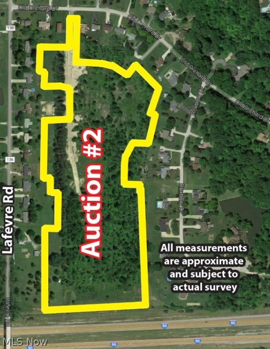 This is Auction #2 - Absolute auction, all sells to highest bidders on locationon SATURDAY – MARCH 12, 2016 – 1:00PM - Attention Investors – Developers – Entrepreneurs – Land Seekers - 105+/- Acres Land Zoned Commercial & Residential - Offered In Parcels - Harpersfield Twp. – Ashtabula County, OH. AUCTION #1: Parcel #22-008-00-053-00. Features approx. 30.888 acres total – zoned ACJ(Accommodation Commercial, Joint Economic Development) – Sanitary Sewer available to each parcel - I90 exposure – located close to I90 & RT 534 interchange. Offered as follows: AUCTION #2: Parcel #22-003-00-021-11. Located north of I90 off of Old Orchard Rd. Alexander Dr. and Gladstone Dr. stub into parcel. Features approx. 25 acres residential development land – Preliminary approval for approx. 14 residential lots – water & sewer has been installed half way onto property, plus preliminary plans for electric & gas lines – sells as entirety. AUCTIONEERS NOTE: Terrific opportunity to invest in land! Entire auct