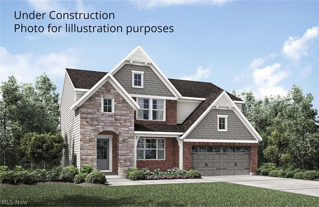 Pull into this new community surrounded by trees and conservation area. This brand new Ashton by Drees Homes offers stunning curb appeal with a brick and stone facade Practical mud room w/ custom bench seat and coat hooks. Open floor plan allows for space to entertain and enjoy the treed views. This home is to-be-built.