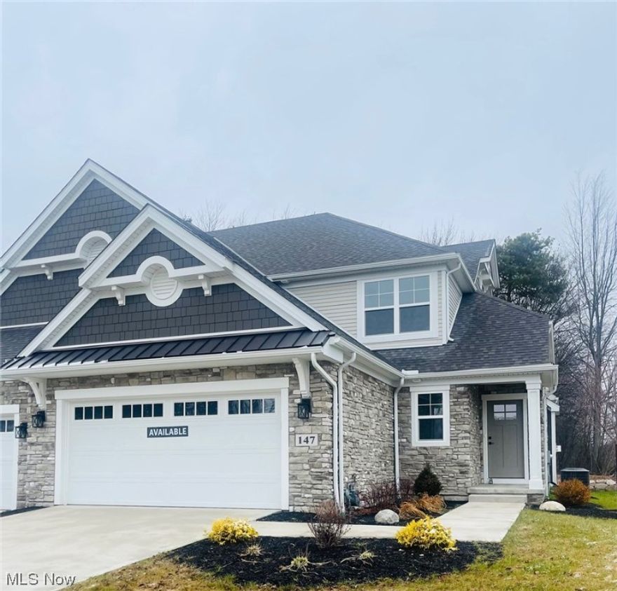 Welcome to this beautiful villa with 1st floor primary suite, situated w/in the Brecksville-Broadview school district.  This open concept design features soaring great room ceilings with window wall, gas fireplace, and beautifully appointed kitchen with Medallion cabinetry to ceiling height with soft-close doors and drawers, upgraded appliances with recirculating range hood, slide in range, and microwave drawer, large granite island, and sleek tile backsplash.  Luxury vinyl plank flooring flows throughout the first floor, upgraded trim package with 5” baseboards and 3” casing provides a timeless look, and the rear covered composite deck boasts wooded views, ideal for quiet summer evenings.  The 1st-floor primary suite welcomes you with raised ceiling, walk-in closet, and private bath featuring quartz counters, dual sinks, and tile shower.  The roomy laundry room with utility sink and spacious powder room offer added convenience, completing the first floor.  The wrought iron spindle railed staircase leads you upstairs to find two large bedrooms, each with walk-in closets, a full bath, and a functional loft.  A full basement with rough-in for future full bath, 2-car garage , and custom built-in bench/lockers in the mudroom offer plenty of storage space.  Owner’s will enjoy wooded views from the covered deck, minutes from restaurants, the rec center, and Metroparks.  Just 3 minutes from 1-77, this location is ideal!  Home is complete and ready for move-in!