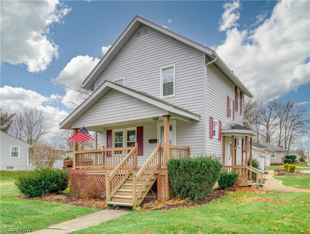 This Falls colonial is waiting for your personal touches. Three bedrooms and one full bath. It has an eat-in kitchen as well a a formal dining room. There are hard wood floors under the carpet in the living room. It features a lovely covered front porch. There is a patio area with a fire pit. A detached 3 car garage with door opener. The buildable lot next to the property is listed too. The buildable lot 0203387 is included. it is 50x165