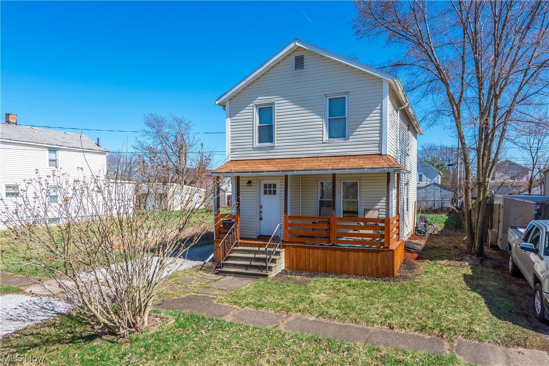 Nicely remodeled colonial! As you enter the front foyer you will notice that all the flooring is only a few years old. The kitchen was completely gutted and redone as well. The laundry area was moved from the basement to the main floor near the kitchen. Upstairs you will find an extremely oversized owners bedroom which boasts a huge closet and a 36" entry door. This room could easily be converted to 2 separate bedrooms, or a sitting room! The second bedroom is spacious as well. Both bedrooms offer newer carpet. The full bath is upstairs at the end of the hallway and has been completely redone as well! The basement is perfect for storage - offering new HVAC
system, waterproofing system, updated wiring and windows! The rear yard is fenced in and is semi private for all your entertaining adventures. Or- relax on the covered front porch watching the world go by! Located just steps away from Lorain County Metro Parks Days Dam! The park offers picnic areas, walking travels and much more!!!