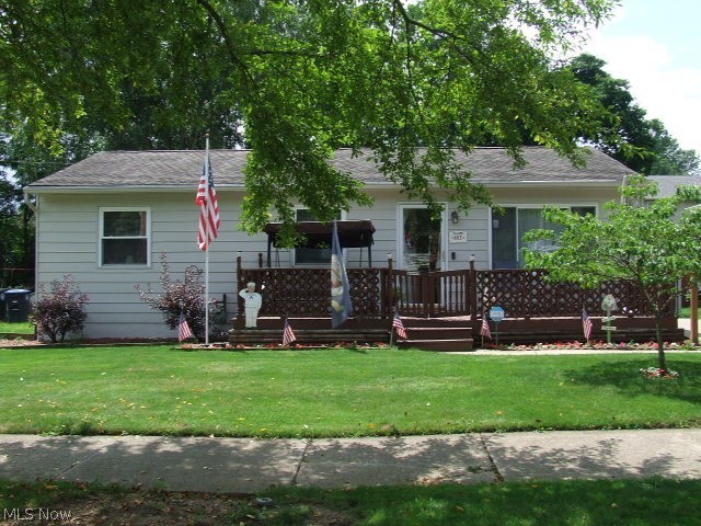 Great 3-bedroom, 1.5 bath Ranch with partially finished basement and adorable backyard!!! Carpeted Living room has large picture window letting in lots of natutal light, eat-in kitchen with all appliances, 3 bedrooms and full bathroom on first floor. Partially finished basement includes gas fireplaced rec room with portable bar that stays, half bath and large laundry/mechanicals/storage space. Spacious backyard is fully fenced for privacy, has a patio, gazebo, newer 2-1/2+ car detached garage with window air conditioning!, lots of extra parking and a huge shed. Enjoy your own private oasis!! There's also a great front porch for a different view! Updates include newer windows, furnace 3months, H20 2018, roof 10-12 yrs. Home Warranty included. Make your appointment to see this cutie today!